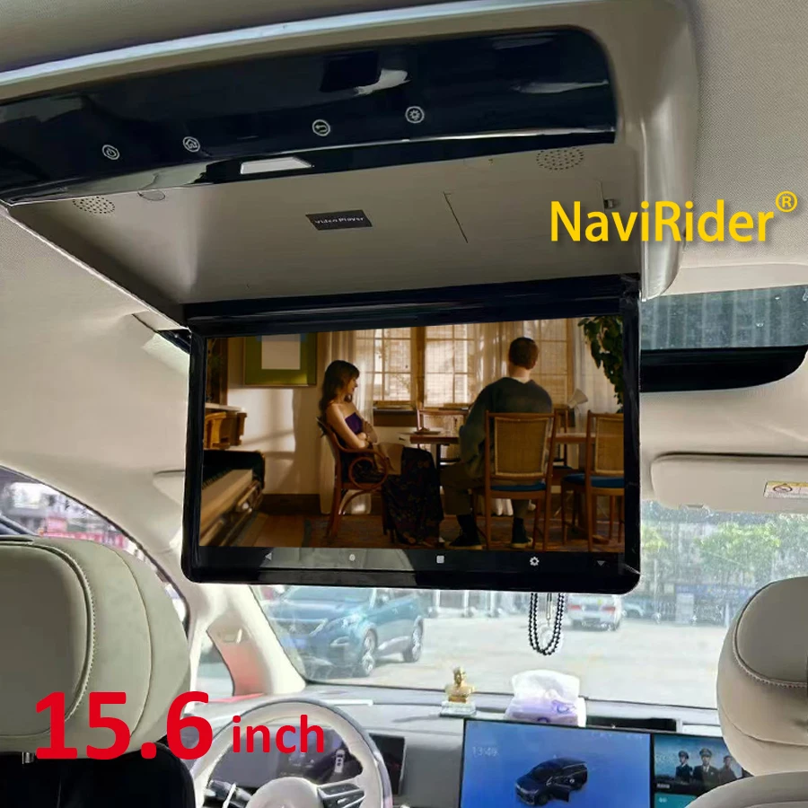 New 4+64G Video Playback 15.6 Inch Android Touch Screen MP5 8K Auto Roof Mounted TV 16 Color Ambient Light Car Ceiling Monitor