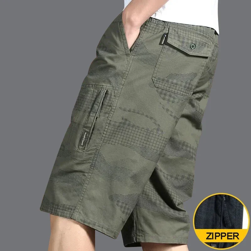 Classic Cargo Shorts Men Zipper Pocket Casual Knee Shorts Loose Straight Cotton Work Shorts Man Clothes