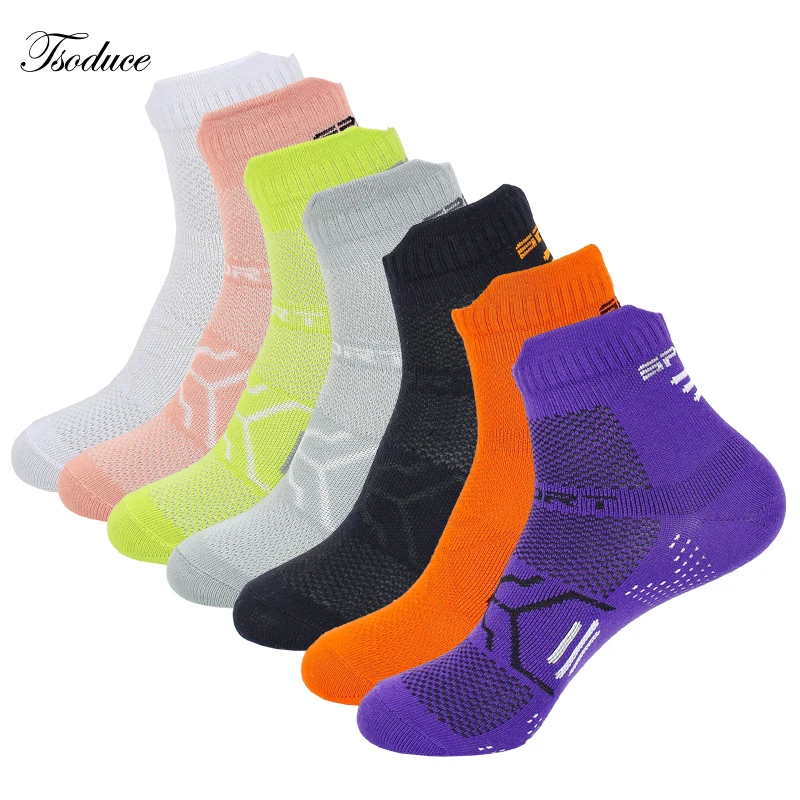 Summer Thin Sports Socks for Men Middle Tube Breathable Mesh Sweat-absorbing Cotton Anti-slip Strip Fitness Running Quarter Sock