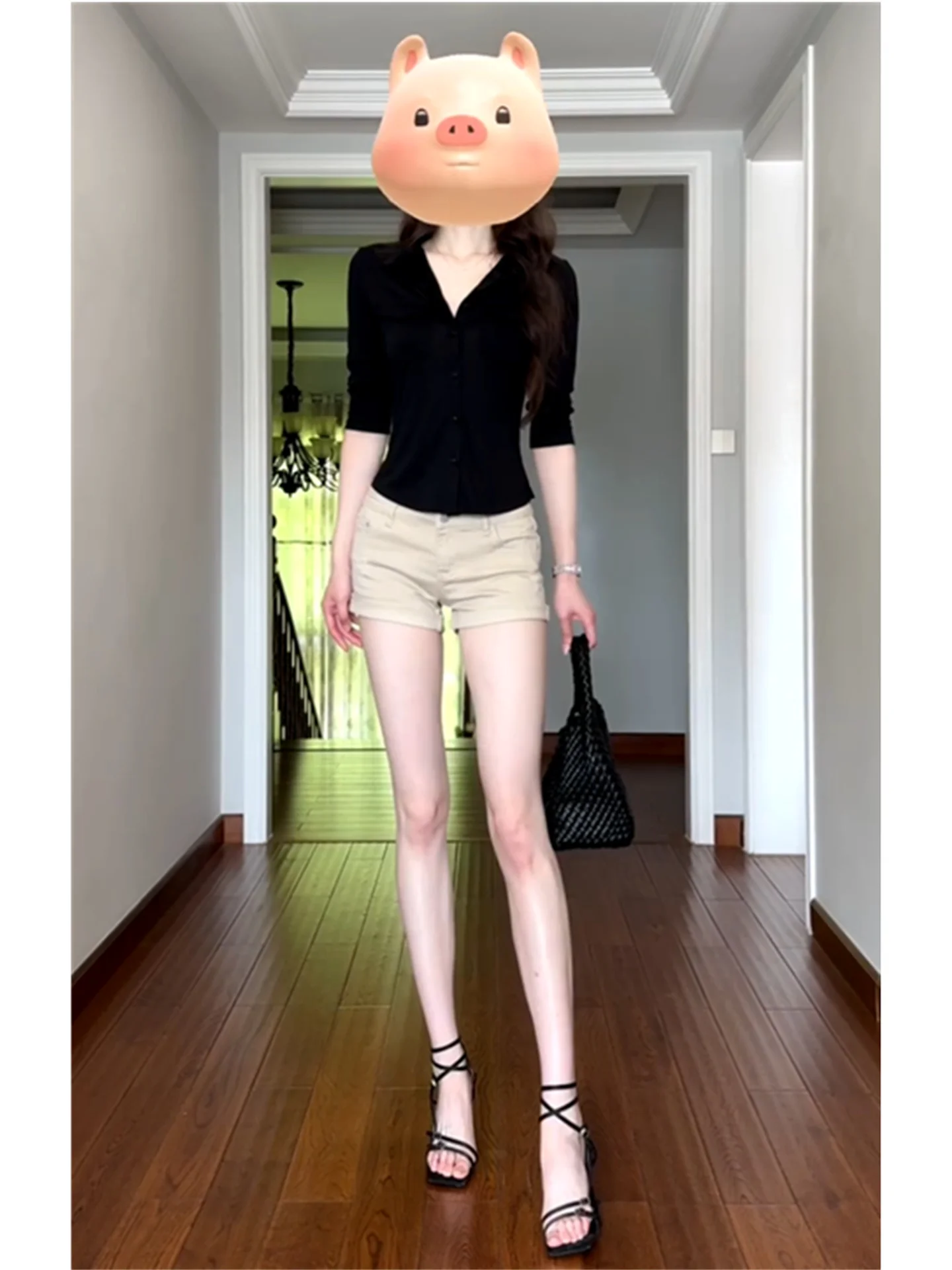 

Retro American Khaki Low Waist Denim Shorts Women's Summer Slimming Hot Pants Design Sense Bodycon Shorts Casual Cotton Jeans