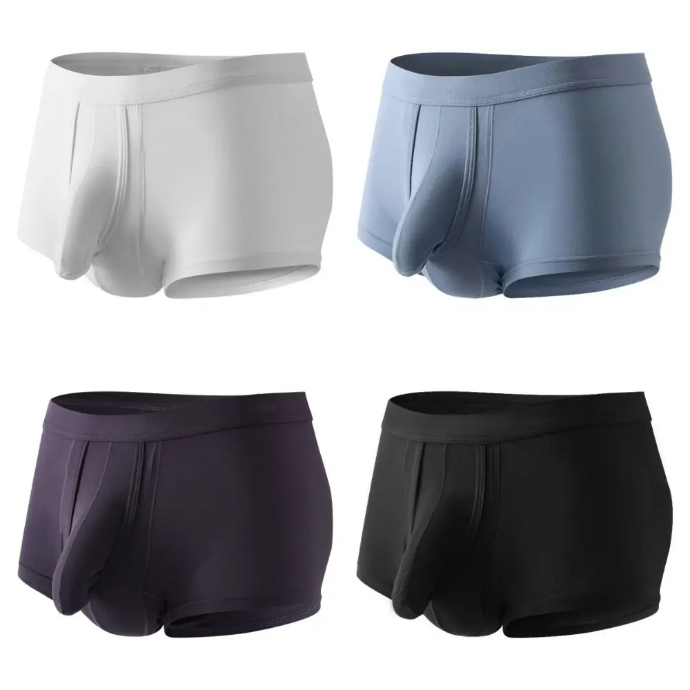 Calzoncillos Boxer cómodos de Color sólido para hombre, calzoncillos Boxer finos y simples de algodón, ropa interior, calzoncillos con bolsa independiente para hombre y niño