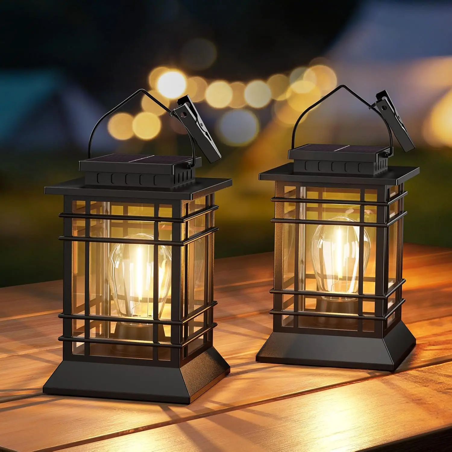 

2 Pack Solar Lanterns Outdoor Waterproof, Upgraded Bright Hanging Solar Lights for Outside, Auto On/Off Solar Powered Lanterns D