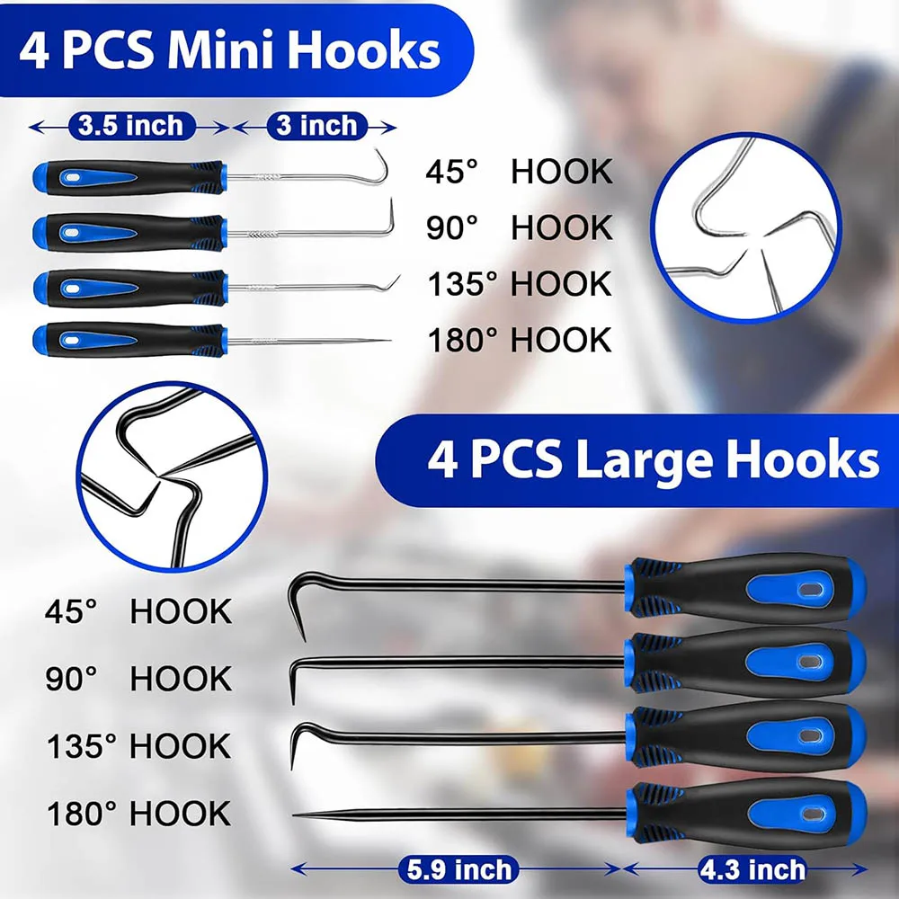 17Pcs Hook and Pick Set Auto Trim Removal Tool Kit,Clip Plier Remover Tool Gasket Scraper Telescoping Magnetic Pickup Tool
