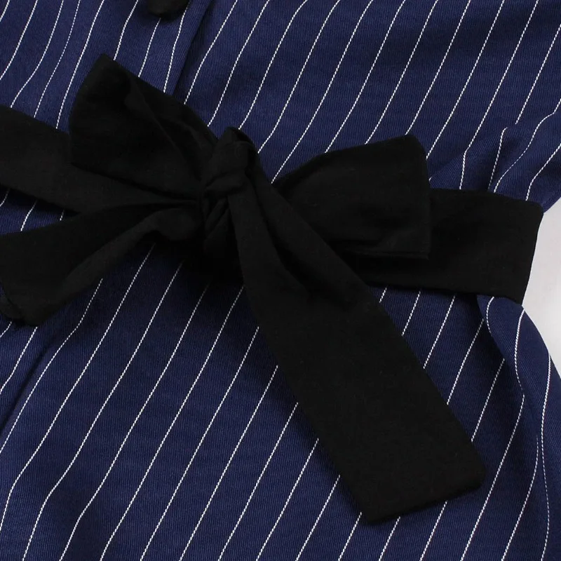 Europäisch-amerikanisches Damen-Kleid im Vintage-Stil mit Krawatte und Taille, gestreift, für den täglichen Gebrauch, lässige Ausflüge, Büro, sieht Partys aus