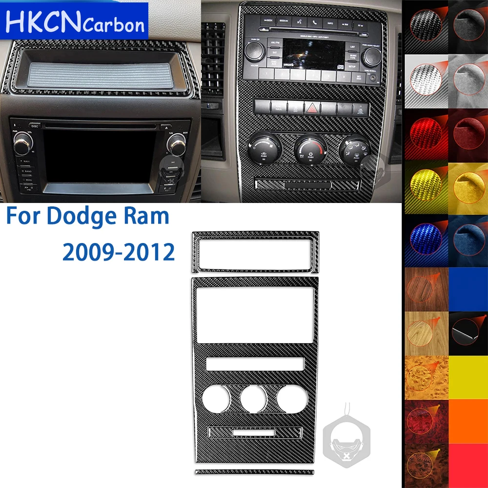 For Dodge Ram 1500 2009-2012 Accessories Carbon Fiber 7Pcs Car Interior Center Console AC CD Panel Trim Sticker