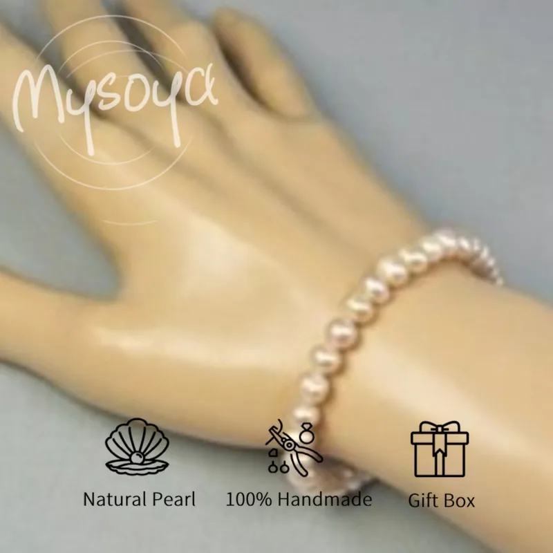 

MYSOYA Pink Freshwater Pearl Bracelet 6-7mm With Gift Box For Her/Him Birthday/Wedding/Christmas/New Year/Anniversary Gift