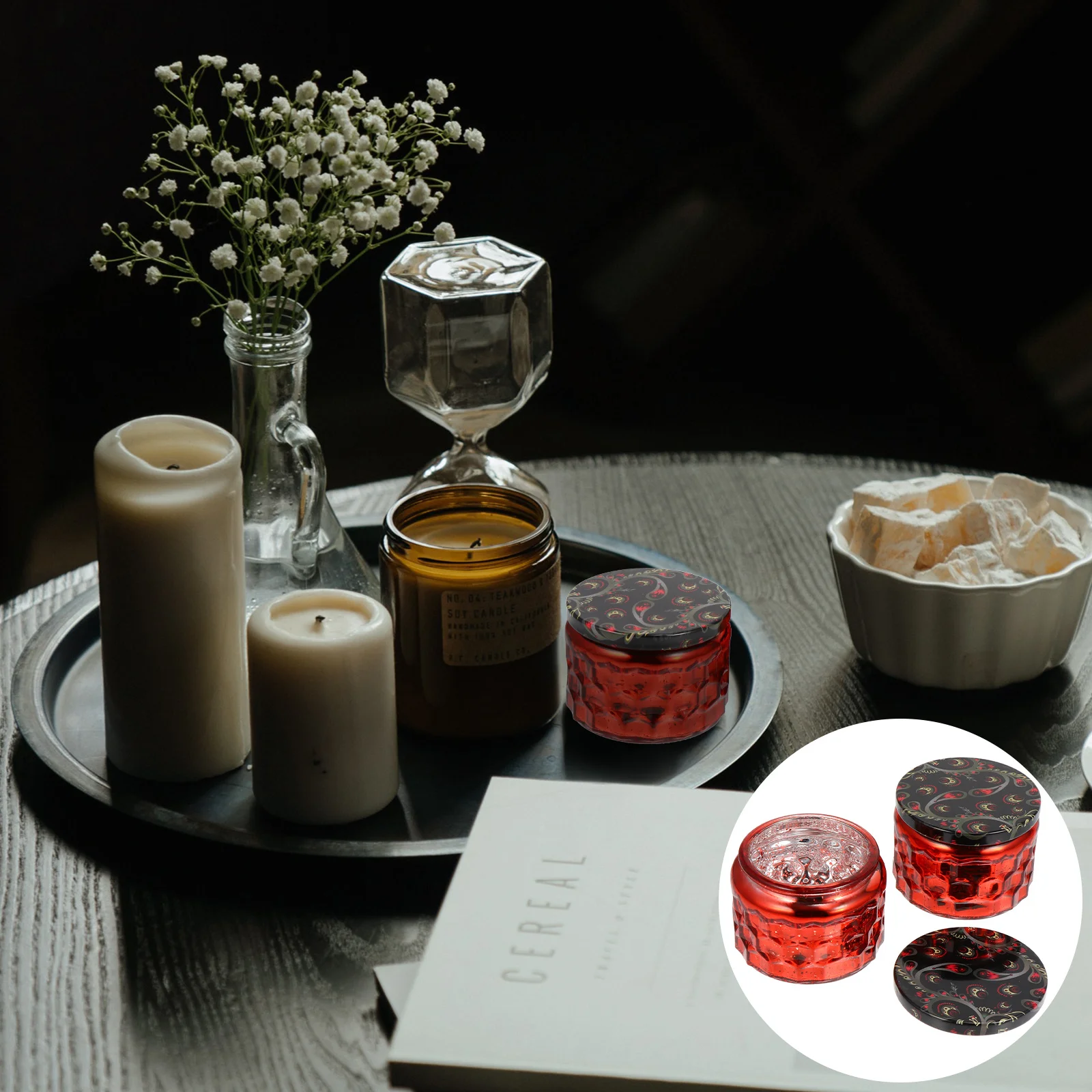 

1Set Decorative Container with Lid Premium Glass DIY Making Cup for Aromatherapy Home Decor Glass Candleholders