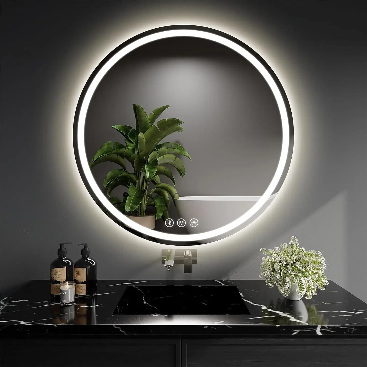 

LED Bathroom Mirror 28 Inch Round Bathroom Mirror with Lights, Circle LED Mirror, Wall Mounted Lighted Bathroom with 3 Colors Br