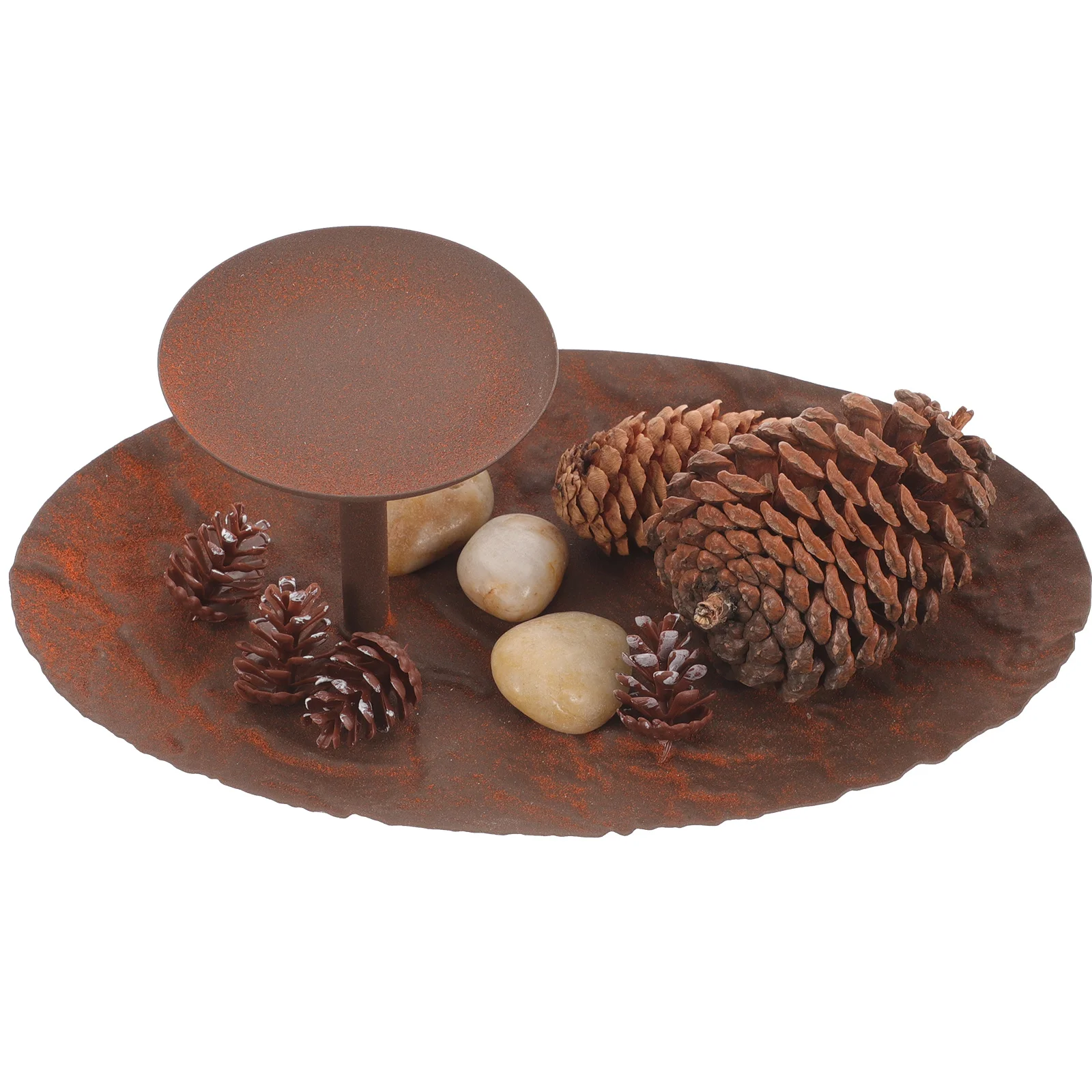 

Metal Christmas Holder Pinecones Stones Decor Tray Iron Stable Base Festive Decoration Stand