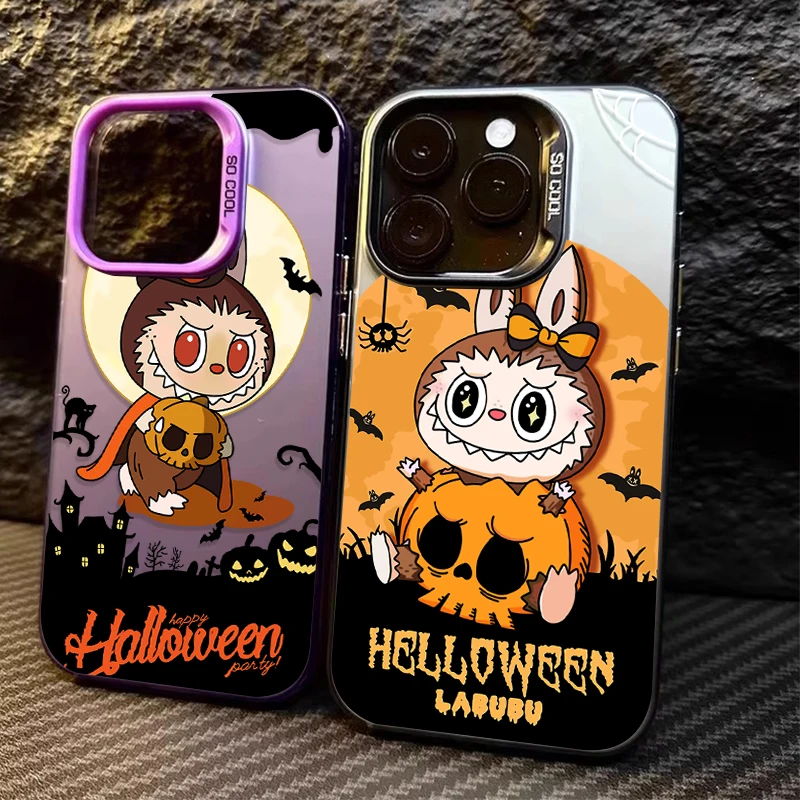 Halloween Cartoon Labubu IMD Case For iPhone 16 ProMax 15 14 13 12 11 Pro Max XS X XR 16 Plus Y2K Plating Hard Bumper Back Cover