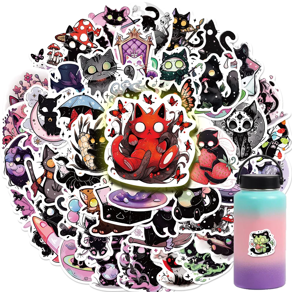 

50PCS Kawaii Magic Witch Cat Kitty Gothic Cartoon Graffiti Stickers Water Bottle Laptop Skateboard Scrapbook Luggage Kids Toy