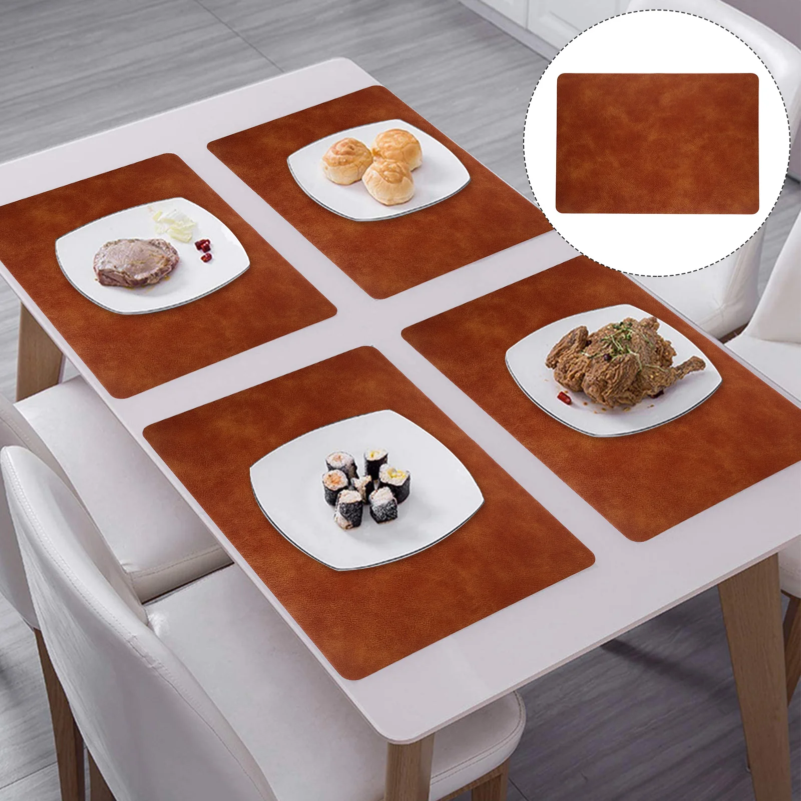 

PU Placemat Rectangular Heat Resistant Mats Brown Non Slip Table Pads Dining Accessories Insulation Pad Place Mats Home
