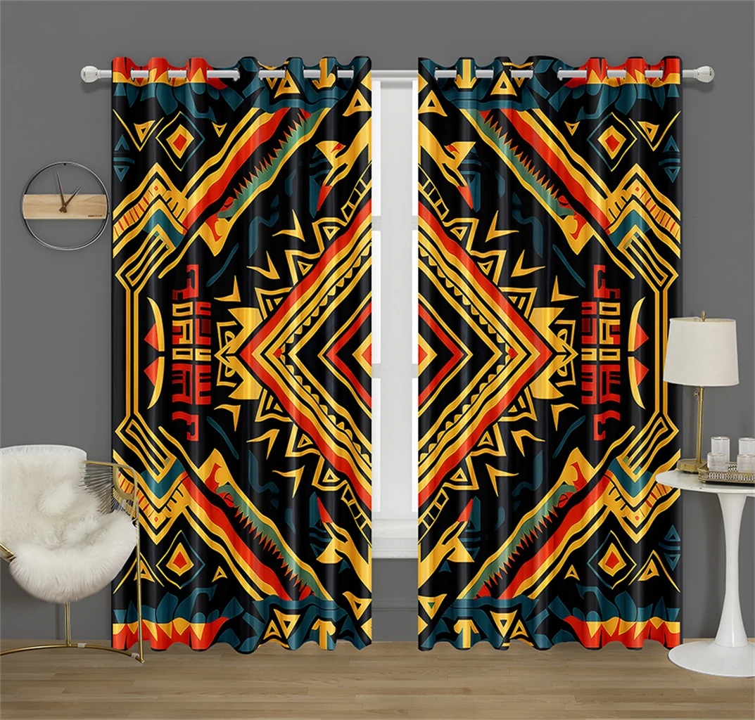 3D Aztec Pattern Decorative Curtains Masks Regional Style Print Curtains Bedroom Living Room Kitchen Decor 2 pcs