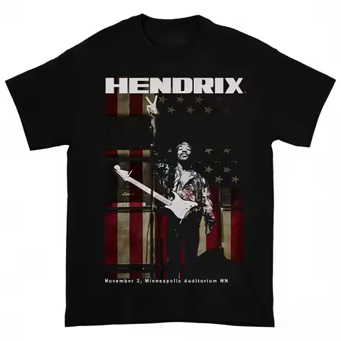 2026 Singer Jimi Hendrix Men Tshirt Minneapolis Auditorium Album Graphic Women Unisex Hip Hop Y2k Fashion Shirt
