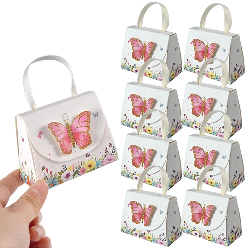10/20/30 Stück Schmetterlings-Partygeschenke, Taschen, Mini-Schmetterlings-Handtaschen, Süßigkeiten-Geschenkbox mit Griffen für Hochzeit, Geburtstag, Babyparty – Detail 1