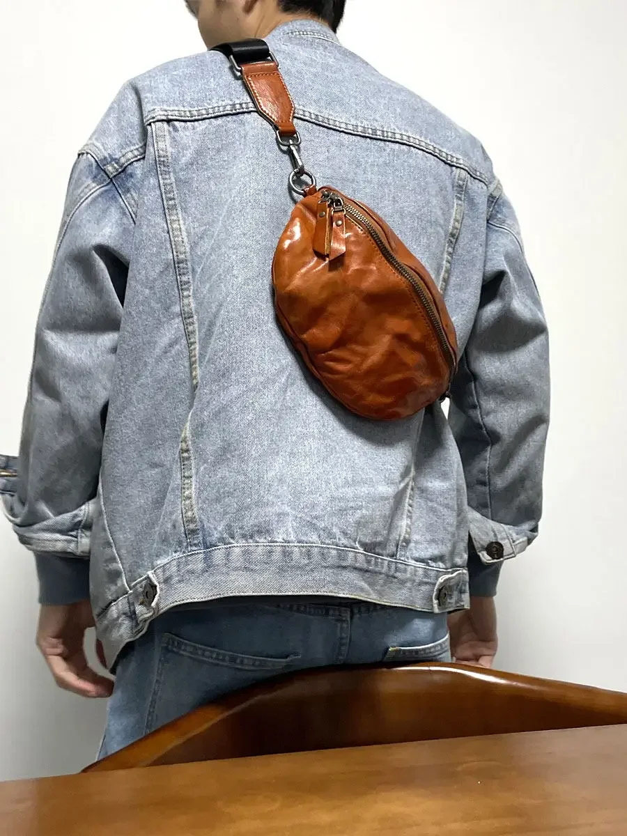 Vintage leather vegetable tanned first layer cowhide messenger mobile phone bag
