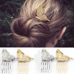 Nowa moda Retro elegancki motyl ślubne włosy grzebień aluminiowe spinki do włosów kobiety złoto Sliver Hairgrips spinki akcesoria do nakrycia głowy