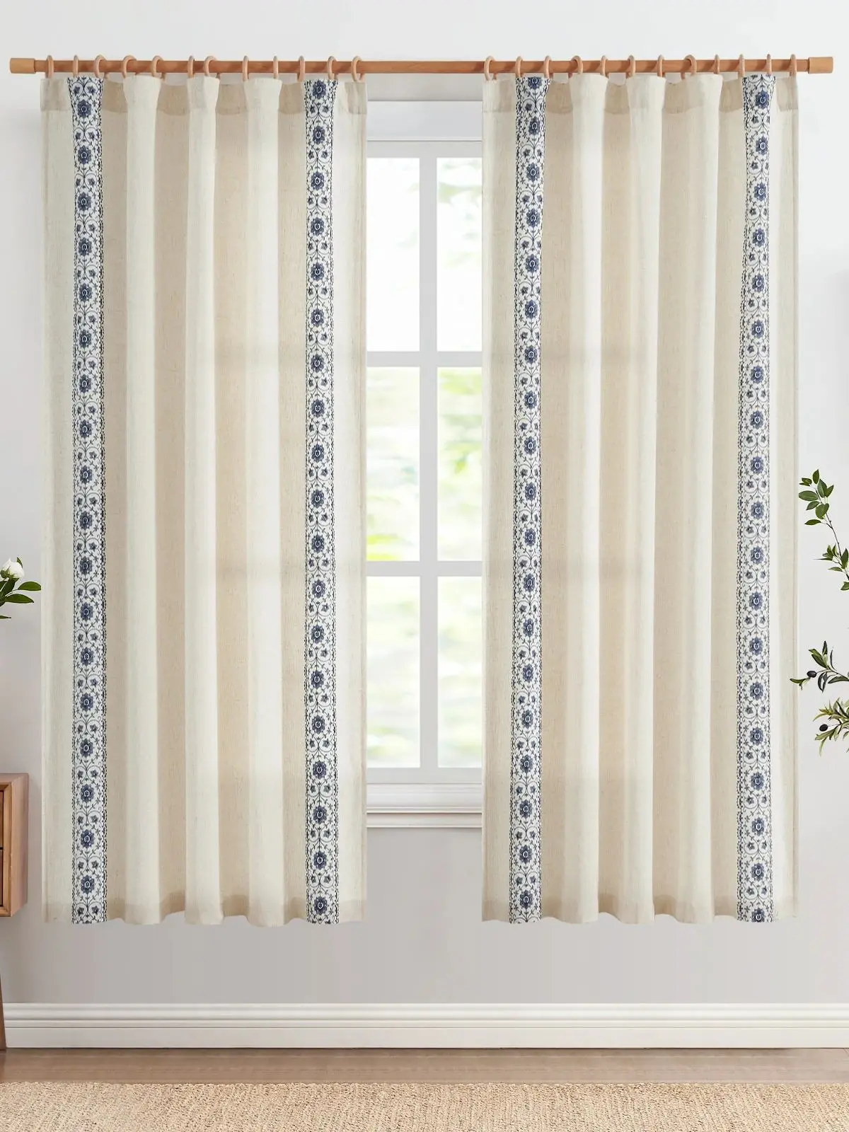 

Linen Blend Embroidered Rod Pocket Curtain Thin Filter Gauze Curtain for Privacy And Light Control Home Decor Window Treatment