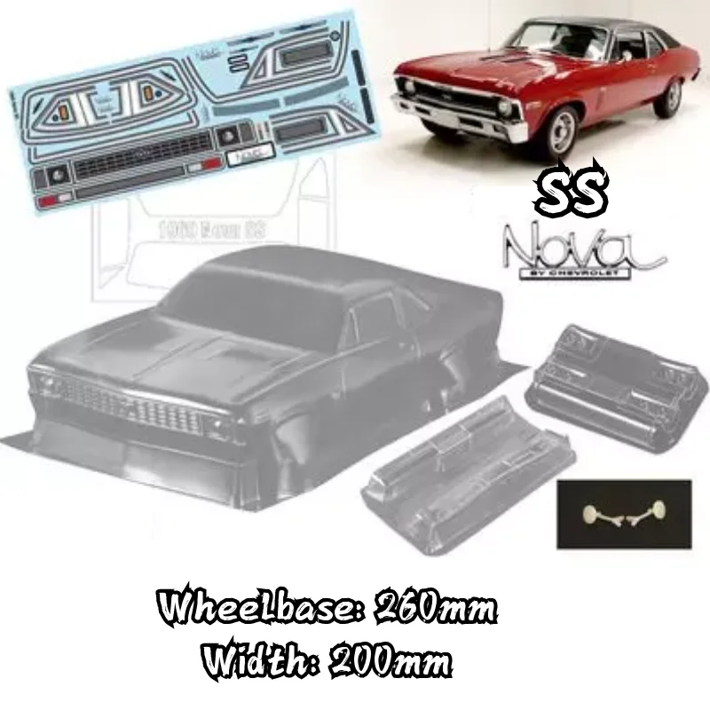 1/10 PC RC shell Classic Pony body 1969 Nova SS 200mm width car Transparent shell body lampshade for 3RAICNG mst yokomo hpi hsp