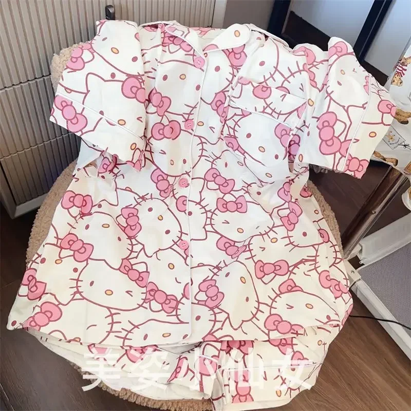 سانريو مرحبا كيتي ملابس نوم للفتيات ، الصيف كم قصير ، شورت ، لطيف كورمي تي شيرت ، منامة ، ثوب نوم ، ملابس المنزل