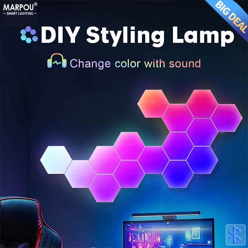 

TUYA Smart APP Wall Light RGB Luster LED Lamp DIY Assembly Dimming Indoor Decoration Night Light Bluetooth Game Ambiance Bedroom