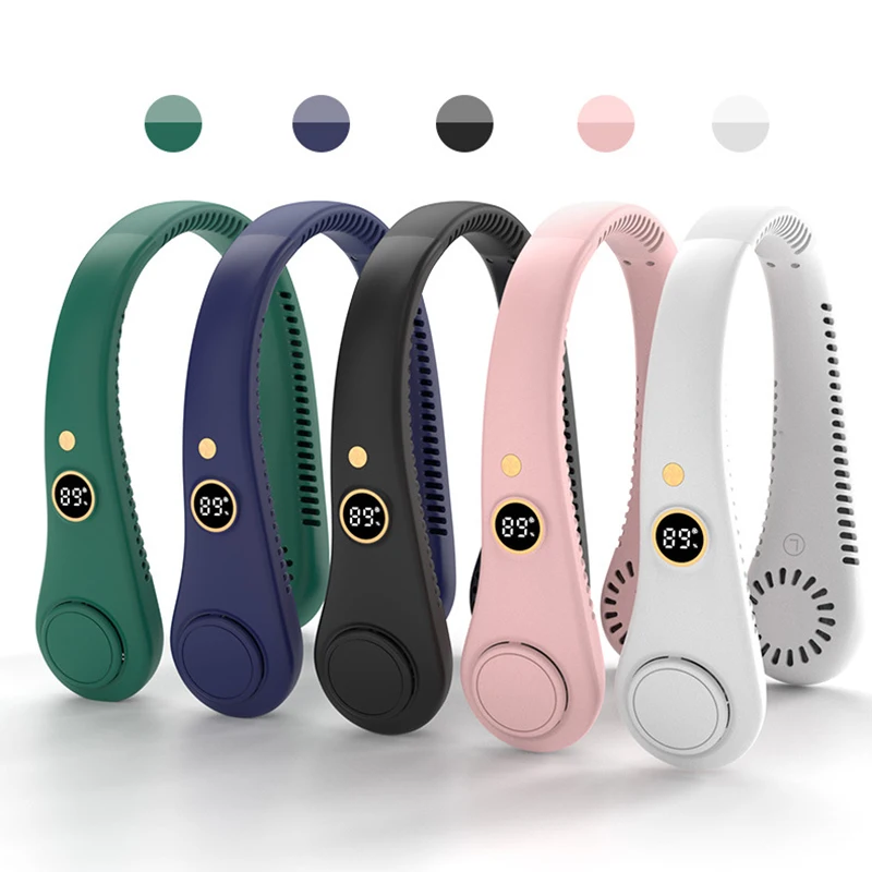 

Portable Neck Fan Bladeless Turbine Quiet High Wind USB Rechargeable Hanging Neck Fan 5 Winds Speed For Outdoor Sports