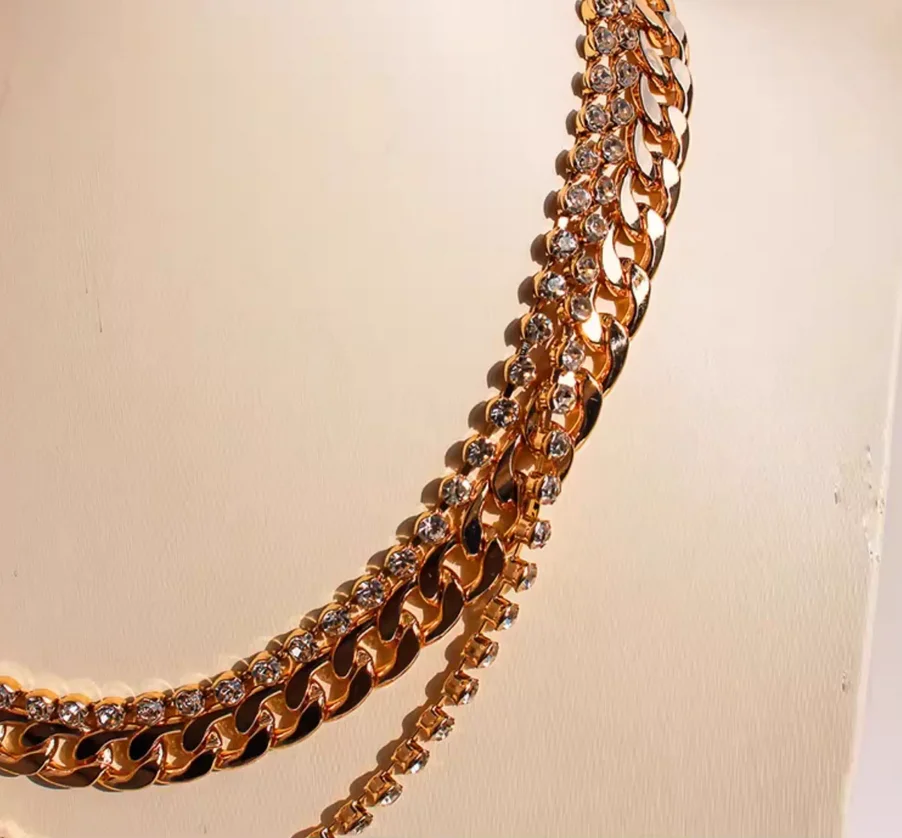 Foreign trade jewelry Europe and the United States wind flash diamond multi-layer necklace fashion Cuban chain stacked sweater c
