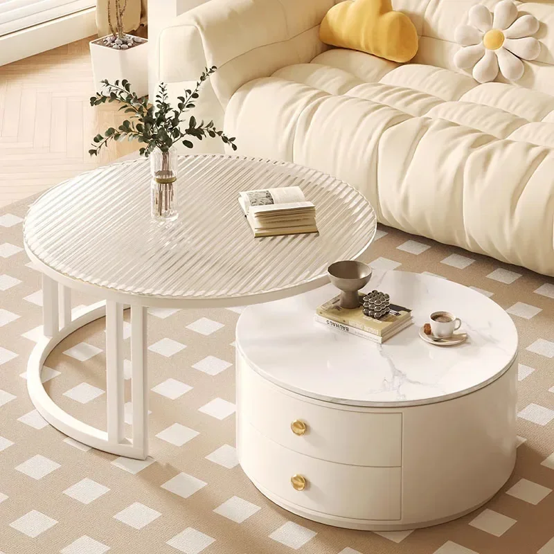 

Simple White Round Coffee Table Nordic Drawers Cute Floor Living Room Center Coffee Table Modern Glass Mesa Auxiliar Furniture