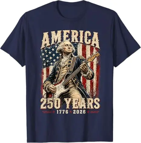 Vintage George Washington spielt Gitarre 250 Jahre Amerika T-Shirt Y2k Lustiges Washington-Gitarren-T-Shirt 1776 2026 Humor Patriotisches T-Shirt – Detail 5