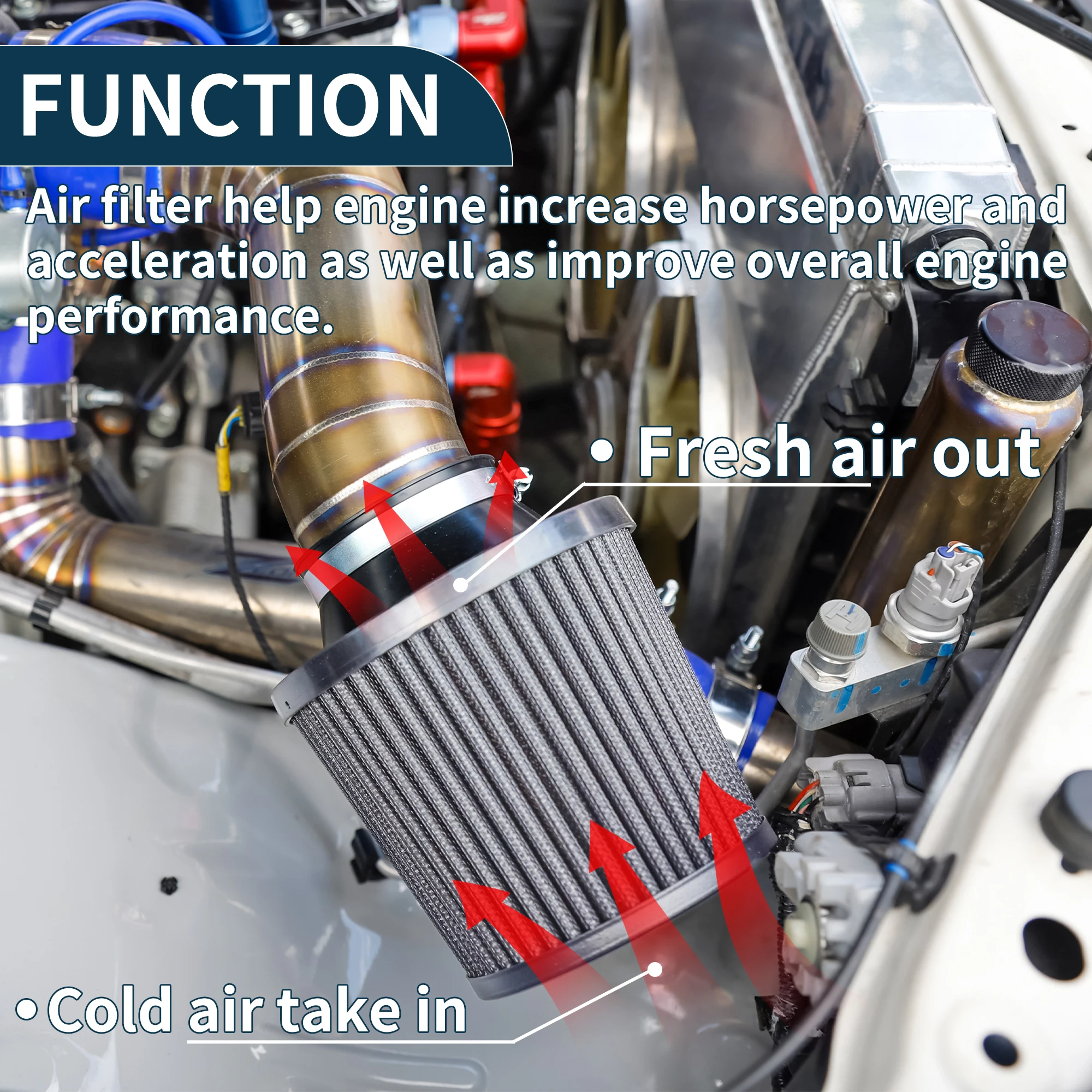 UXCELL Voertuig Motor Luchtfilter 76mm/70mm High Flow Cilinder Clamp-On Koude Luchtinlaatfilter auto Luchtfilter Cleaner