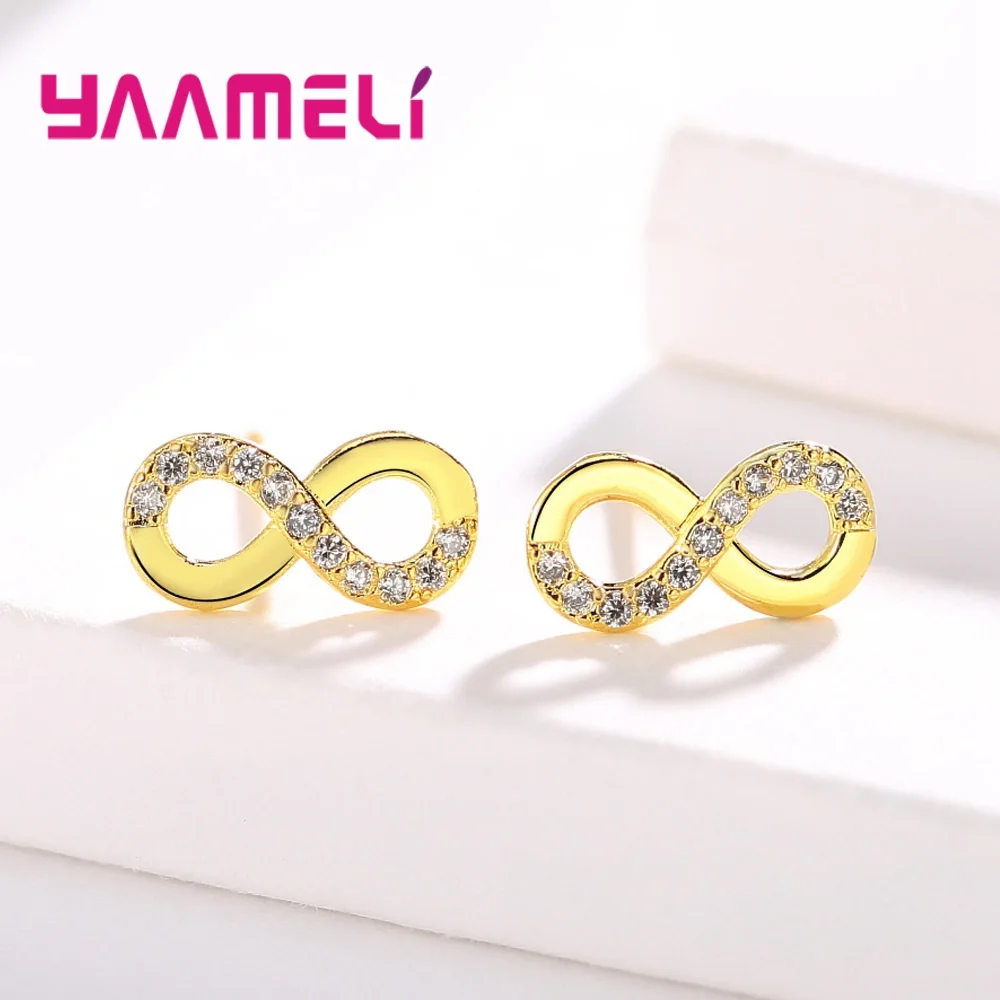 Real Pure 925 Sterling Silver Infinity Love Bowknot Earrings for Wedding Engagement AAA+ CZ Crystal Women Fashion Accessory