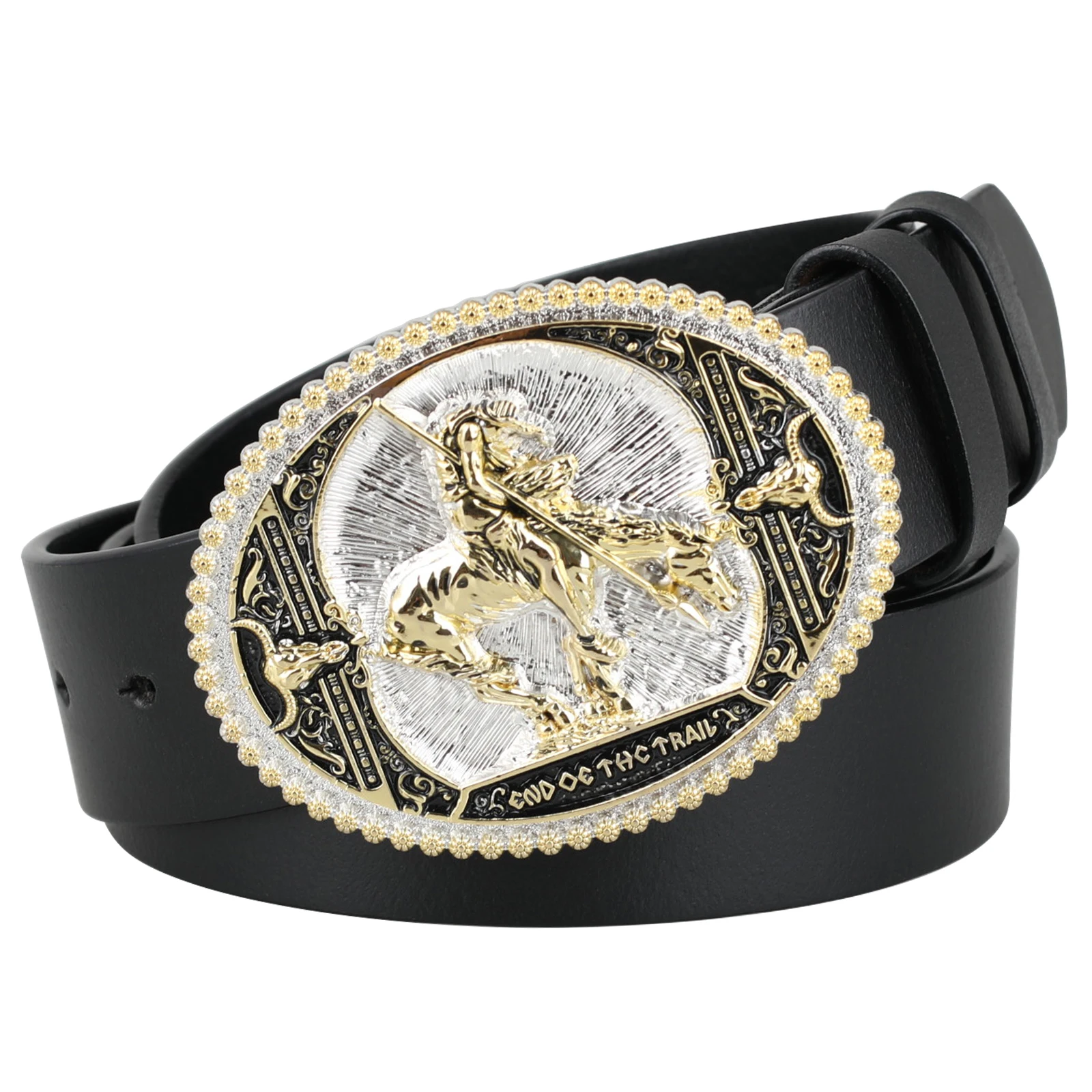 

Genuine Leather Men's Belt Western Denim Cow Head Buckle