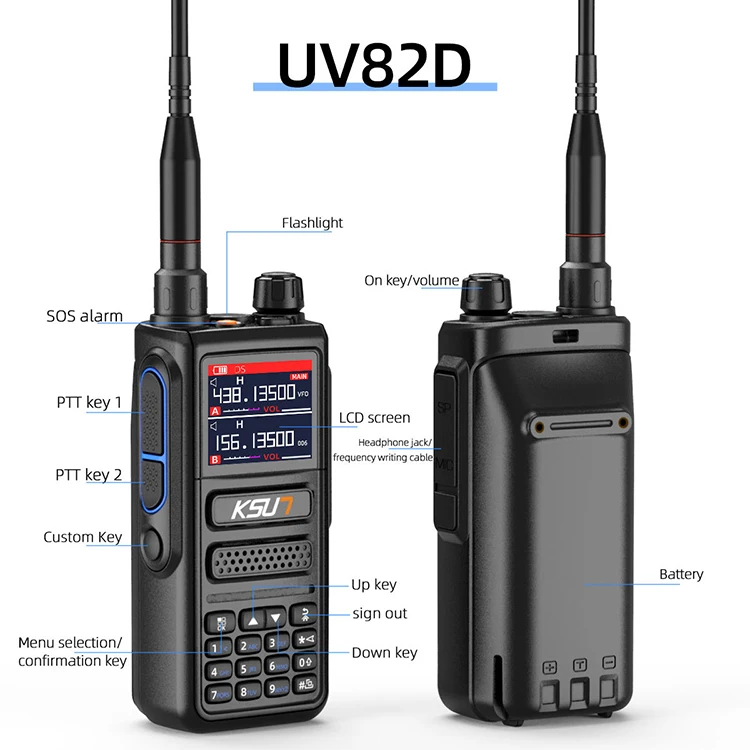 KSUN UV82D UHF VHF ثنائي النطاق FM اتجاهين ناقل موجات الراديو طويلة المدى 10 كجم المحمولة اللاسلكية لاسلكي تخاطب دي لونغو ألكانس