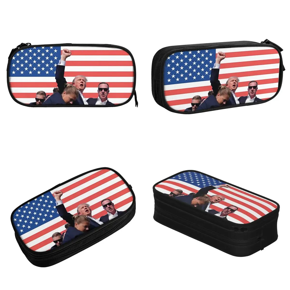 Fashion Trump Never Surrender 2024 Pencil Case American Flag Pencilcases Pen Holder for Student Big Bag Students School Zipper