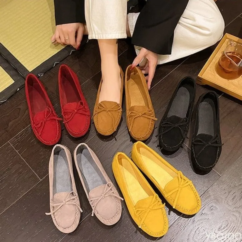 รองเท้าผู้หญิงแฟชั่นฤดูใบไม้ผลิและฤดูใบไม้ร่วง พื้นนุ่มกันลื่น สวมใส่สบาย ดีไซน์โบว์ผีเสื้อ หัวตื้น