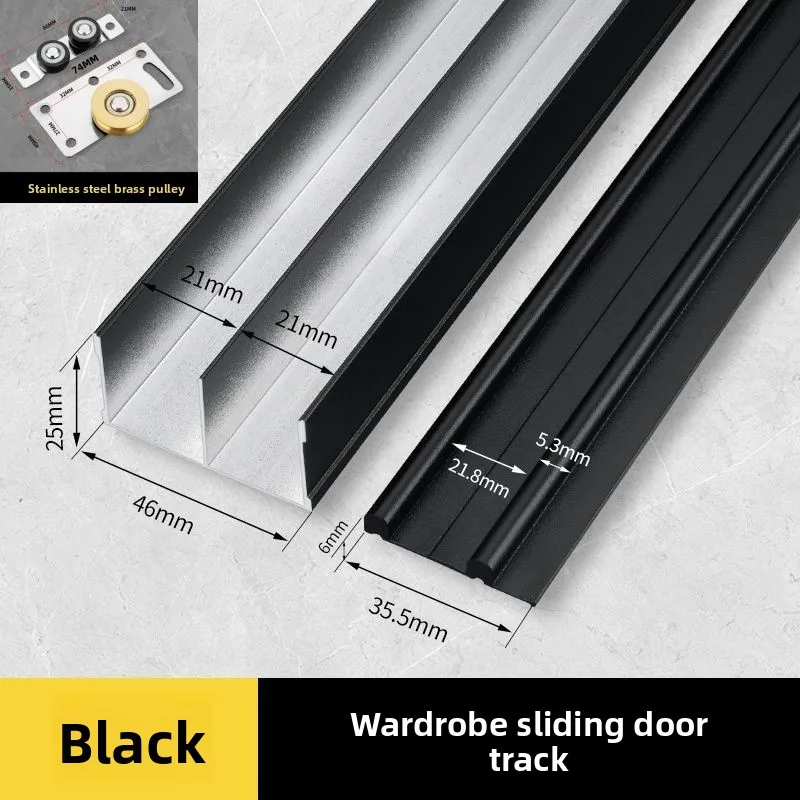 Push-pull deurspoor kledingkast dubbele sleuf bergvormige boven- en ondergeleiderails aluminium schuifdeur accessoires