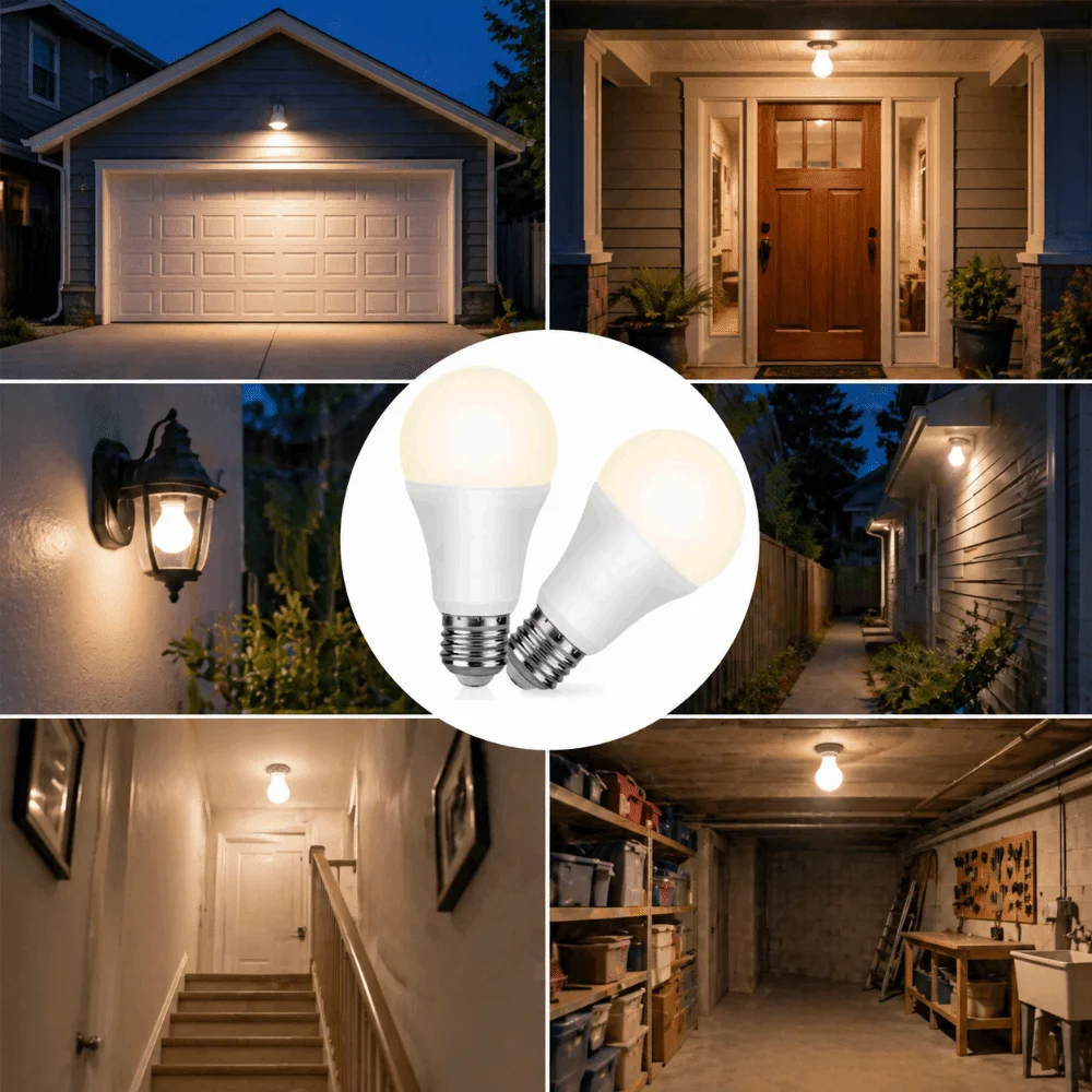 2 Pack 9W Motion Sensor Light Bulbs E26 Base 500LM LED Light Bulbs Warm White 3000K Auto On Off Dusk to Dawn Light Bulbs Porch