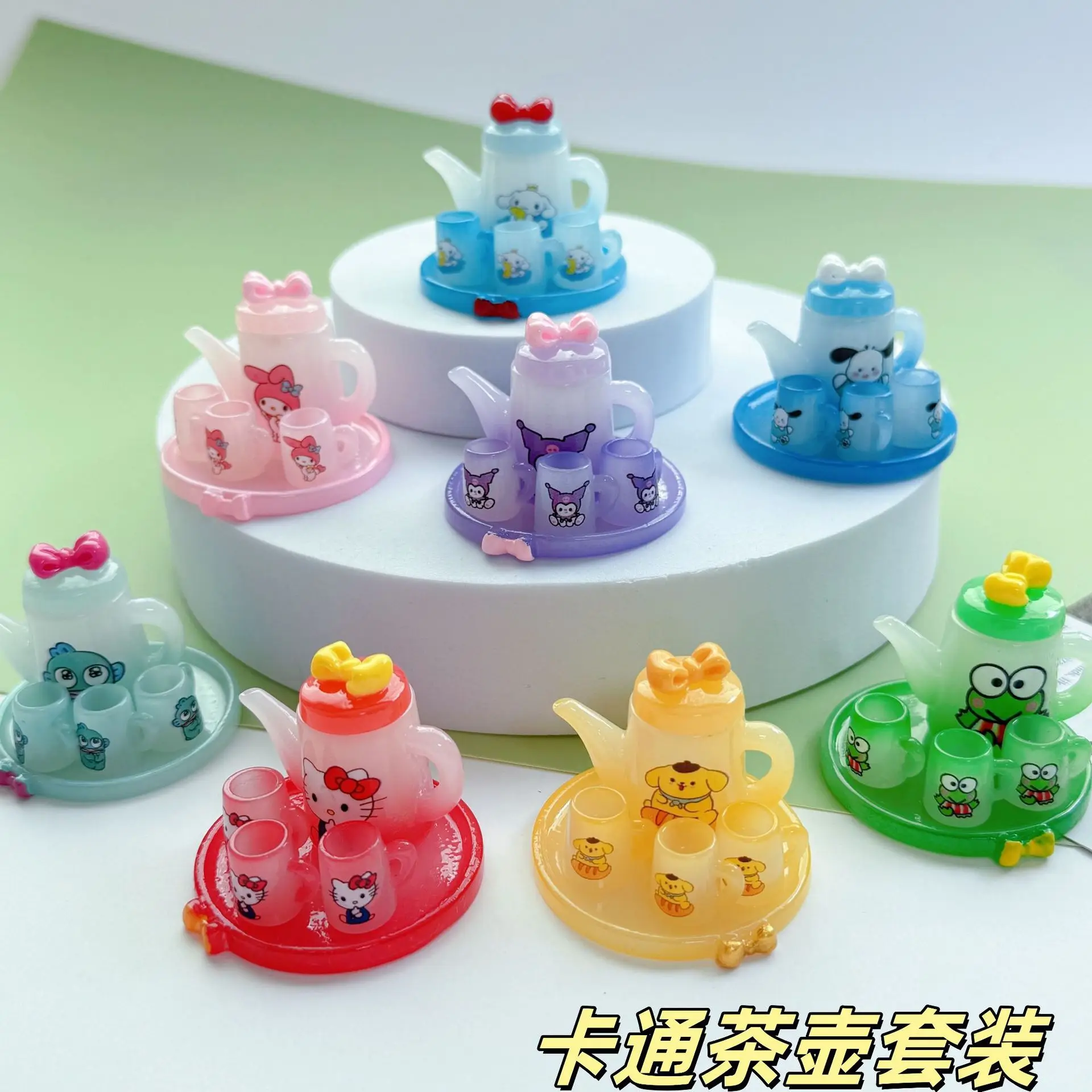 

New Glow-in-the-Dark Cartoon Teapot Set DIY Resin Accessories Realistic Dollhouse Decorations Miniature Landscape Ornaments