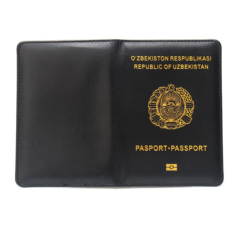 محفظة سفر من البولي يوريثان لحامل جواز السفر من أوزبكستان مع فتحات بطاقة SIM لواقي جواز السفر الأنيق