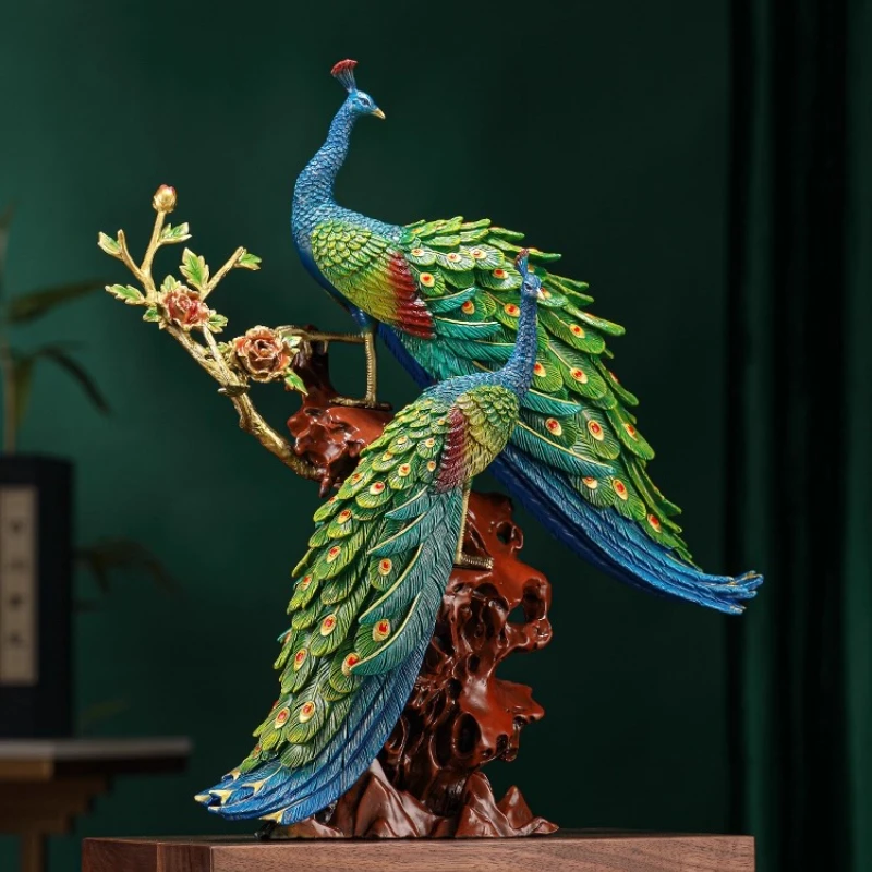 

Brass rich double full peacock ornament Chinese TV cabinet living room decoration housewarming wedding gift