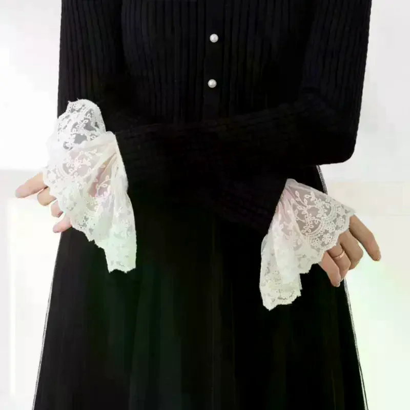 الأصفاد الدانتيل الأبيض انفصال الأكمام وهمية الزفاف زي العرائس سترة الكفة هالوين زي تأثيري الملحقات