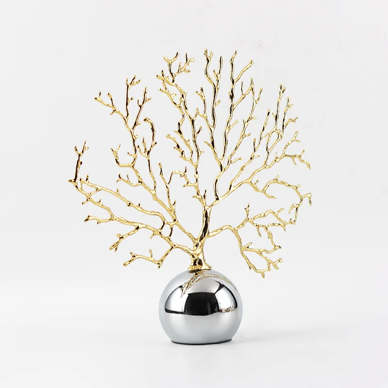 Golden Tree Metal Artwork Sculpture of Synthetic Coral Tree Golden Coral Ornament Metal Figurine Home Decoration Accessories