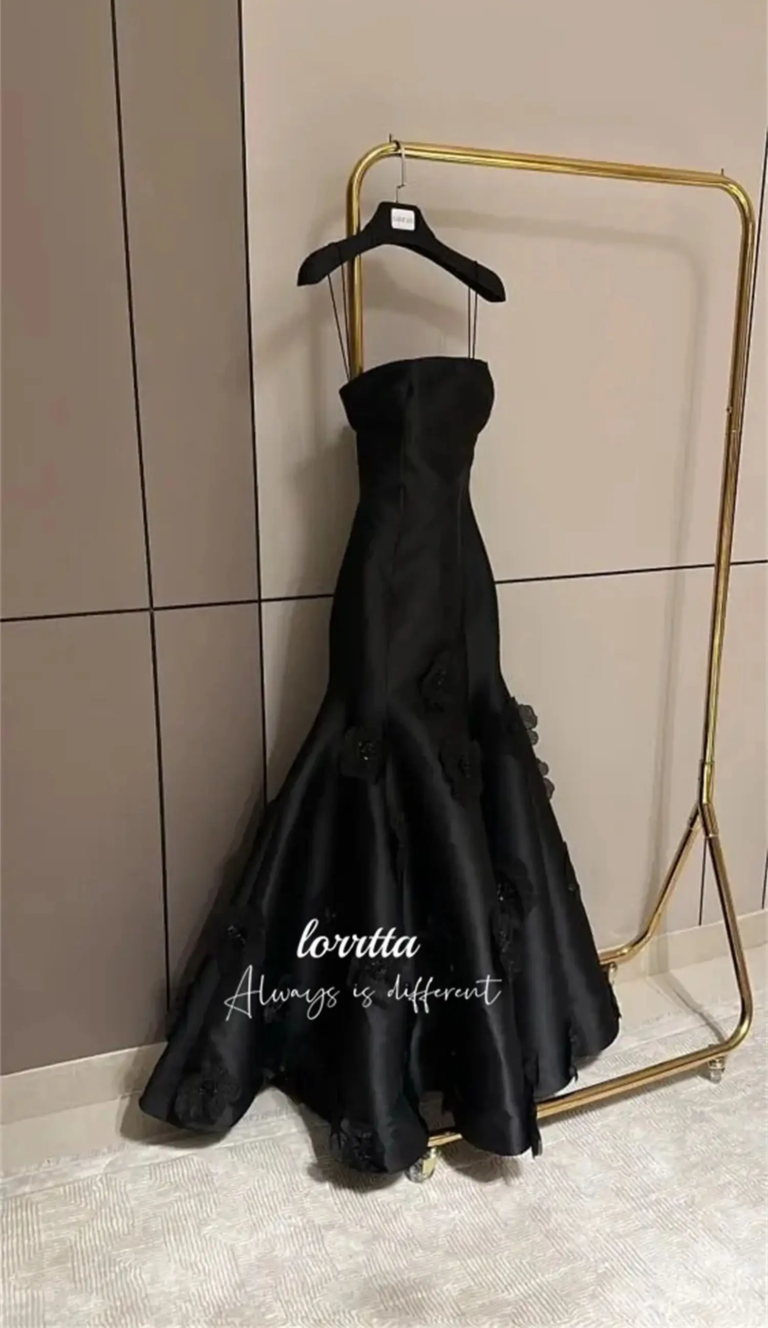 Vestido feminino de cetim lorrtta, vestido de baile com flores 3D, vestidos sereia pretos, vestidos Sharon felizes para casamento, baile de baile, 2024