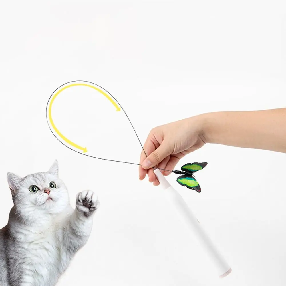 Switchable Butterfly Pattern Cat Teasing Stick Self-hilarity Relieves Removable Handle Automatic Cat Teaser Electric