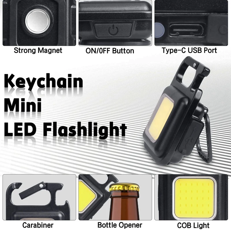 2X LED Small Flashlight,1000Lumens Bright Rechargeable COB Keychain Flashlights,4 Light Modes Portable Pocket Light