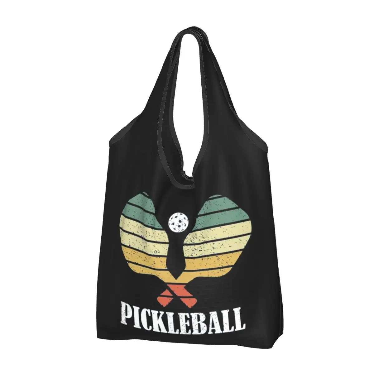 ピックルボールヴィンテージユーズド加工レトロプレーヤーポータブルトートショッピングバッグ再利用可能なショッパーバッグ食料品ハンドバッグショルダーバッグ