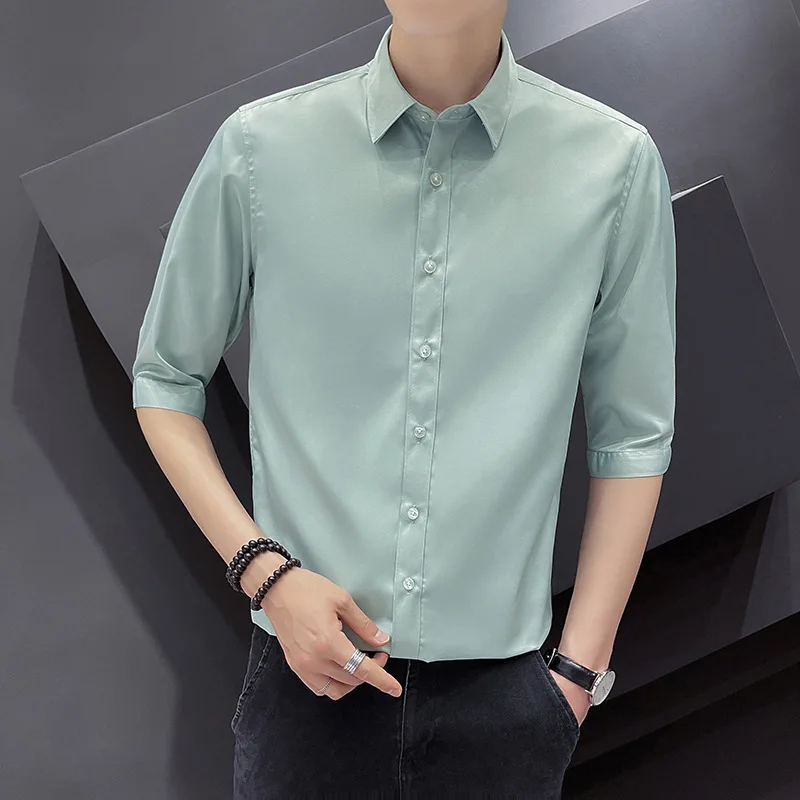 

BROWON Summer Shirts for Men New Casual Half Sleeve Shirt Men Clothes Business Work Slim Fit Solid Color Camisas Para Hombre