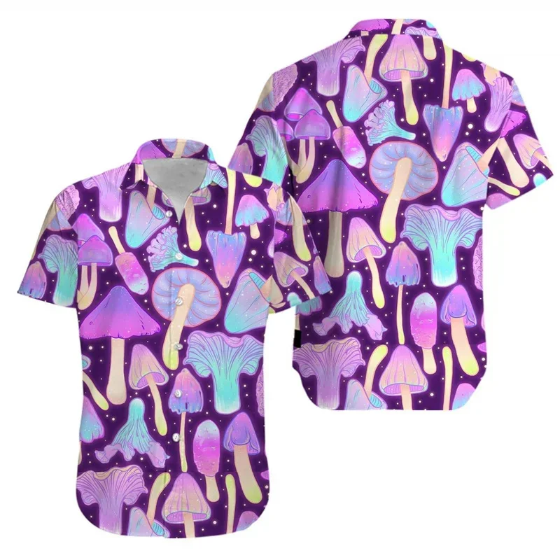 

3D Printed Magical Mushroom Hawaiian Shirt Men Psychedelic Rainbow Pattern Blouse Summer Loose Lapel Short Sleeves Aloha Shirts