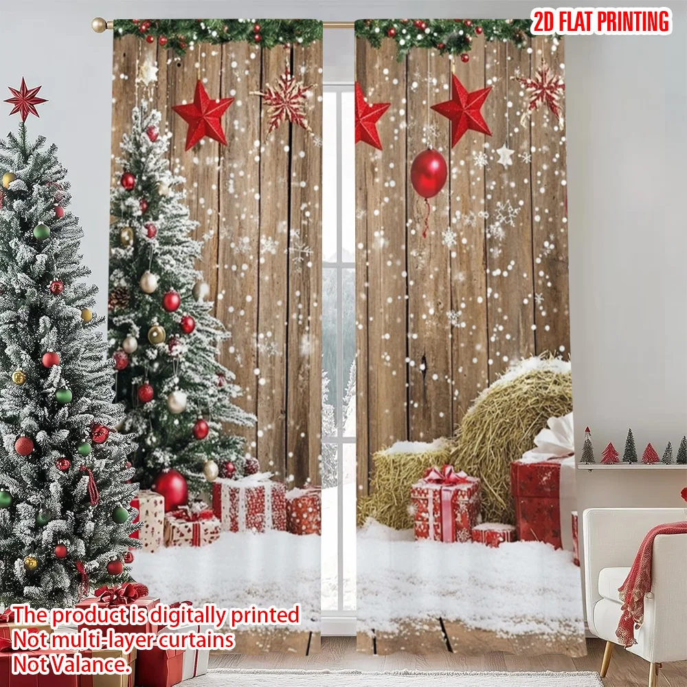 

2pcs 2D flat printing Merry Christmas Window Curtains Snowflakes and pine cones are used in all seasons Fabric Without