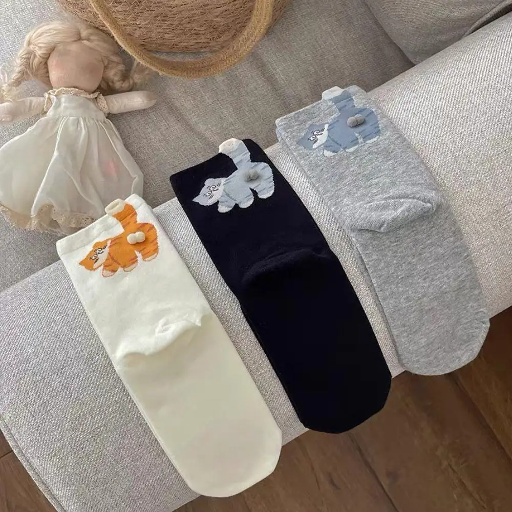 Cartoon Butt Ei Socken Katze Druck Weiche Atmungsaktive Baumwolle Mittelrohr Socken Frauen Mädchen Mittelrohr Schlaf Socke Katze Druck Boden Socke